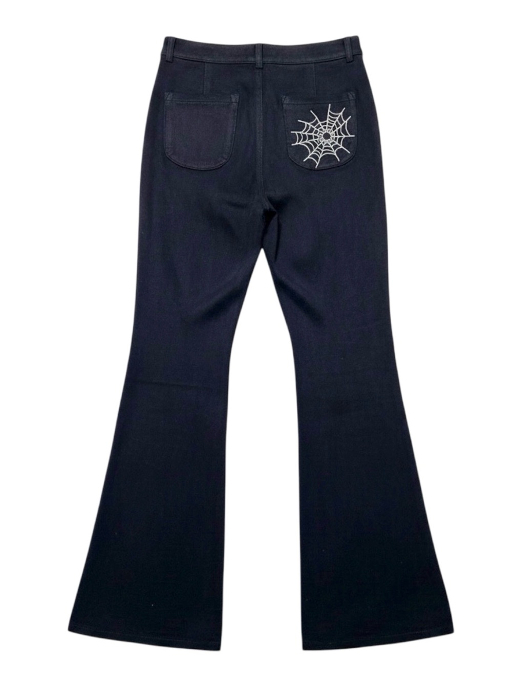 Mary Wyatt Spiderweb Embroidered Pocket Flare Pant Size US 2 Dark Grey